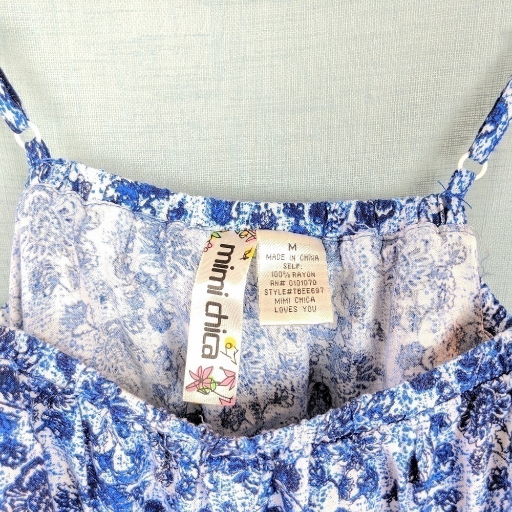Mimi Chica Blue Patterned Ruffle Crop Top medium - Picture 3 of 3